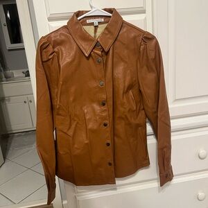 Haute Monde Brown Button up faux Leather top